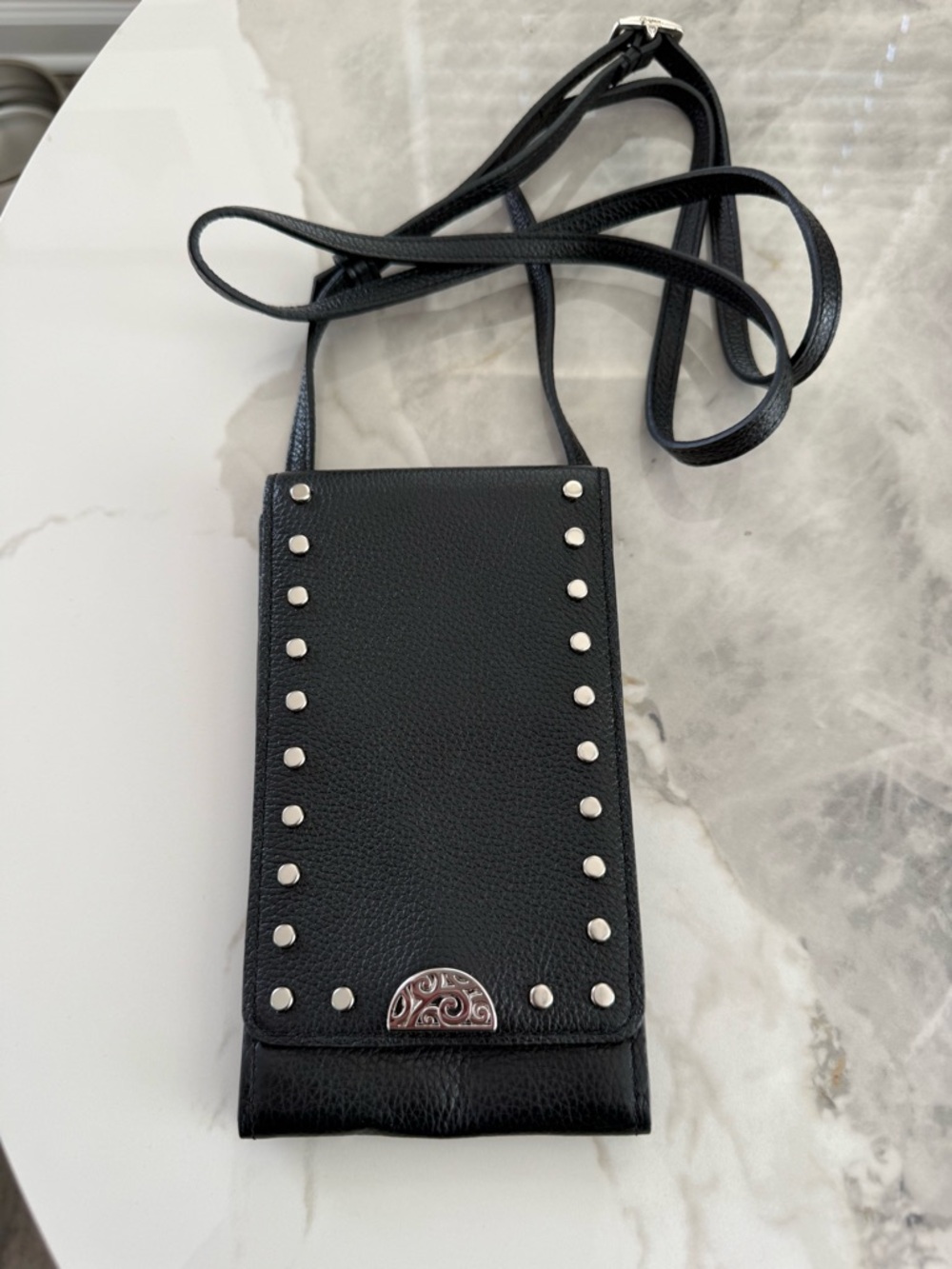 Brighton Black Leather phone case with wallet Swirl Lining